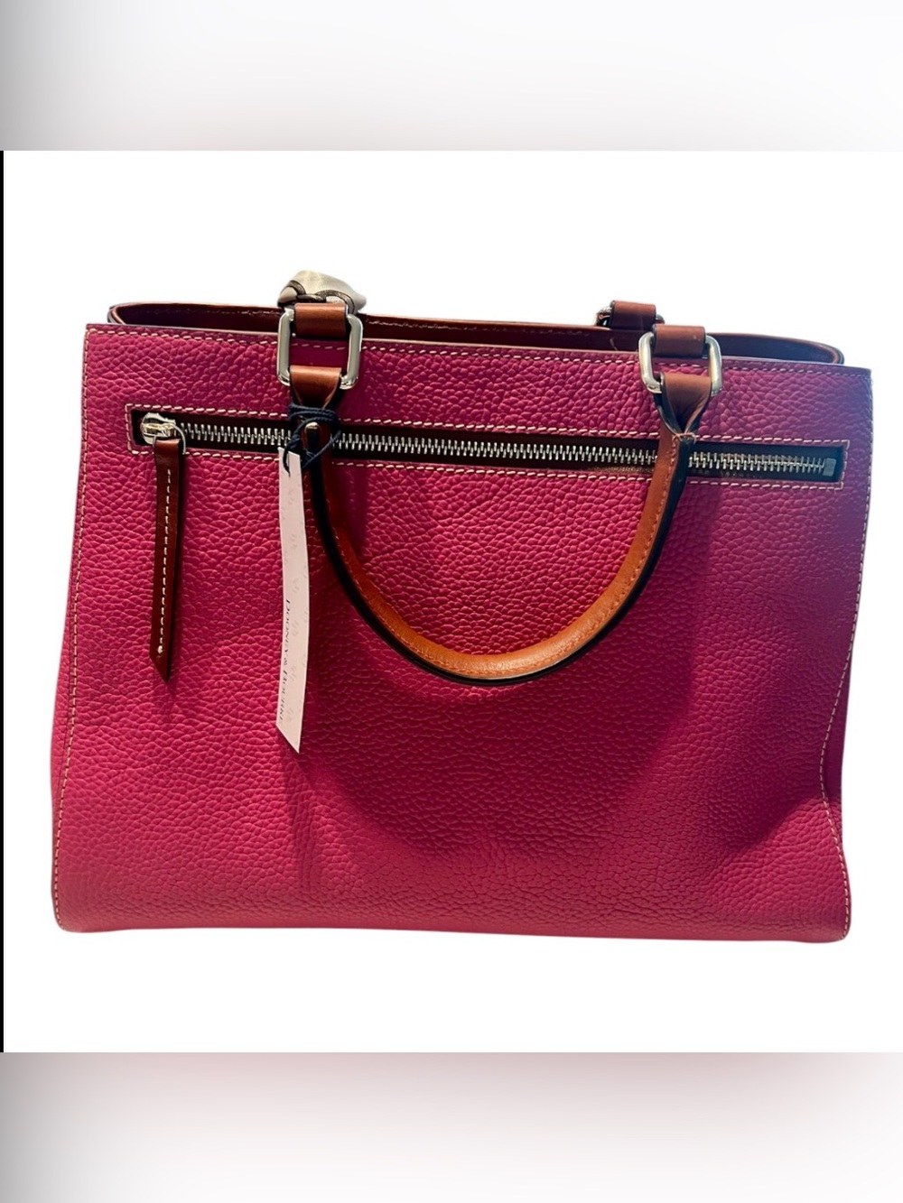 Dooney & Bourke Hot Pink Pebbled Leather Satchel + Silk Scarf – NWT - Picture 3 of 4